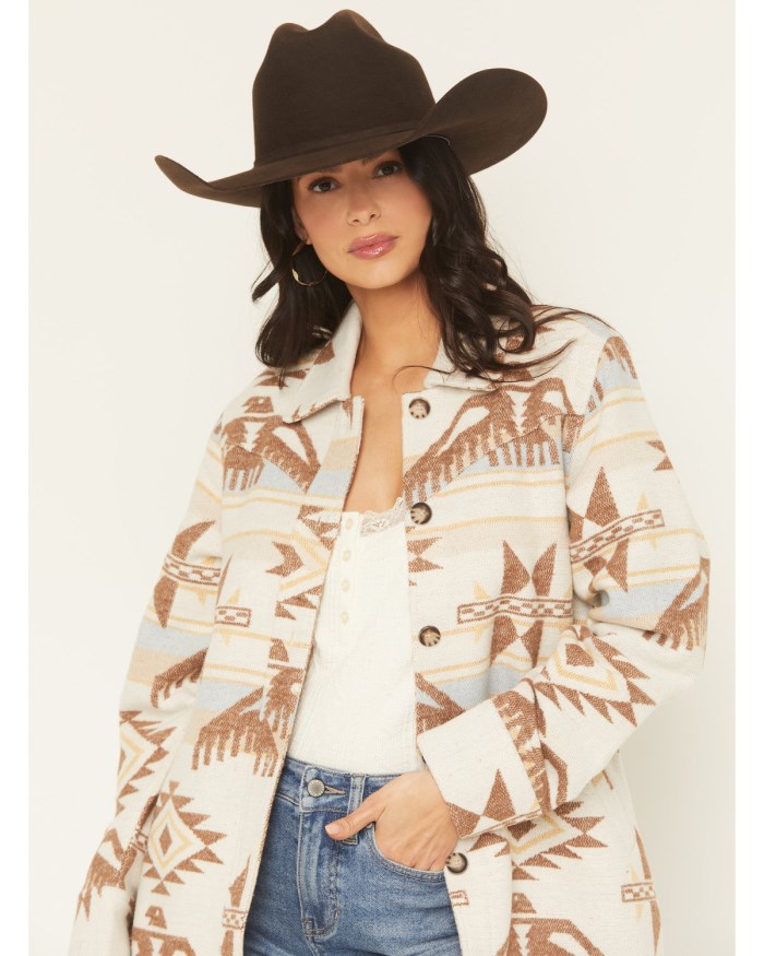 Promotion Idyllwind Women's Mcain Southwestern Print Button-Down Long Shacket | Cream