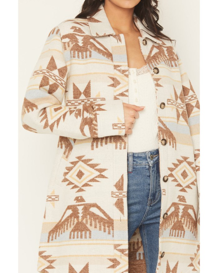 Promotion Idyllwind Women's Mcain Southwestern Print Button-Down Long Shacket | Cream