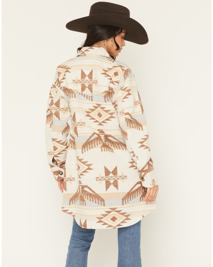 Promotion Idyllwind Women's Mcain Southwestern Print Button-Down Long Shacket | Cream