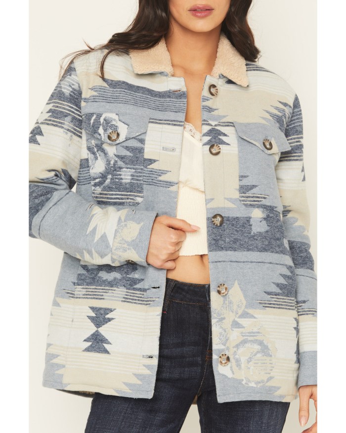 Promotion Idyllwind Women's Bluerose Southwestern Floral Print Shera Lined Jacket | Light Blue