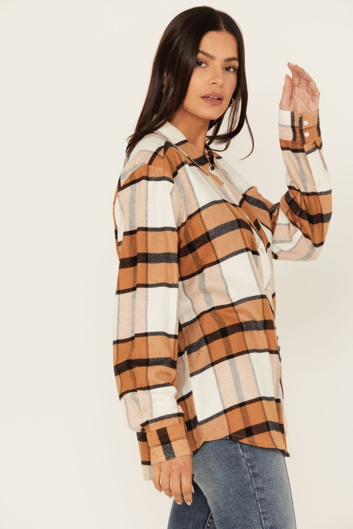 Promotion Idyllwind Women's Caroline Featherlight Plaid Print Pearl Snap Shirt | Medium Brown