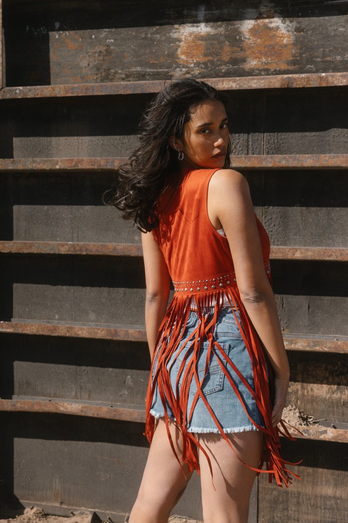 Promotion Idyllwind Women's Walnut Studded Faux Suede Fringe Vest | Chilli