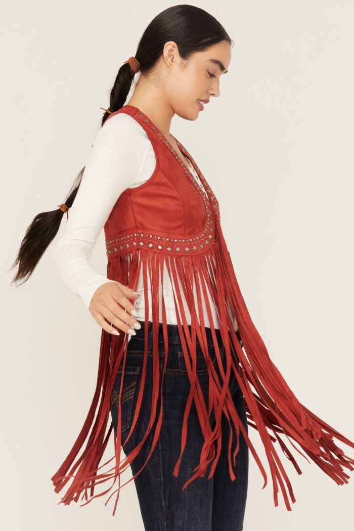 Promotion Idyllwind Women's Walnut Studded Faux Suede Fringe Vest | Chilli