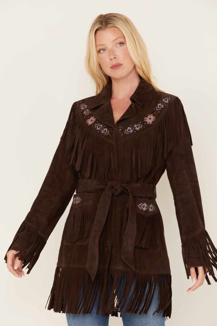 Promotion Idyllwind Women's Batavia Embroidered Fringe Suede Jacket | Dark Brown