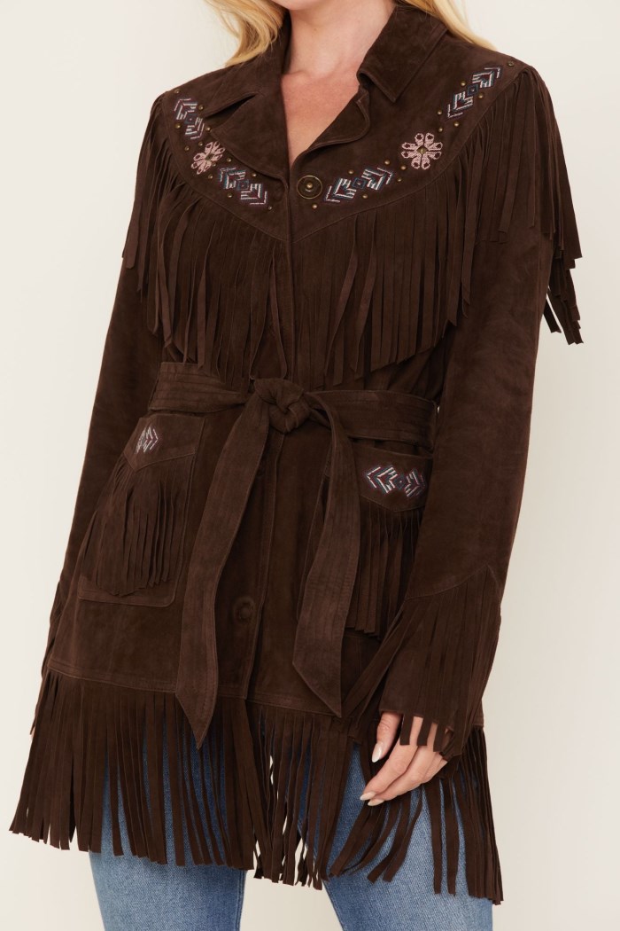Promotion Idyllwind Women's Batavia Embroidered Fringe Suede Jacket | Dark Brown