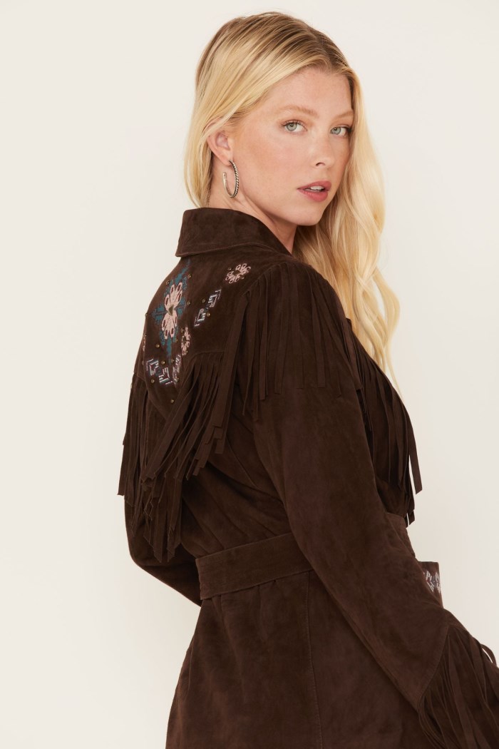 Promotion Idyllwind Women's Batavia Embroidered Fringe Suede Jacket | Dark Brown
