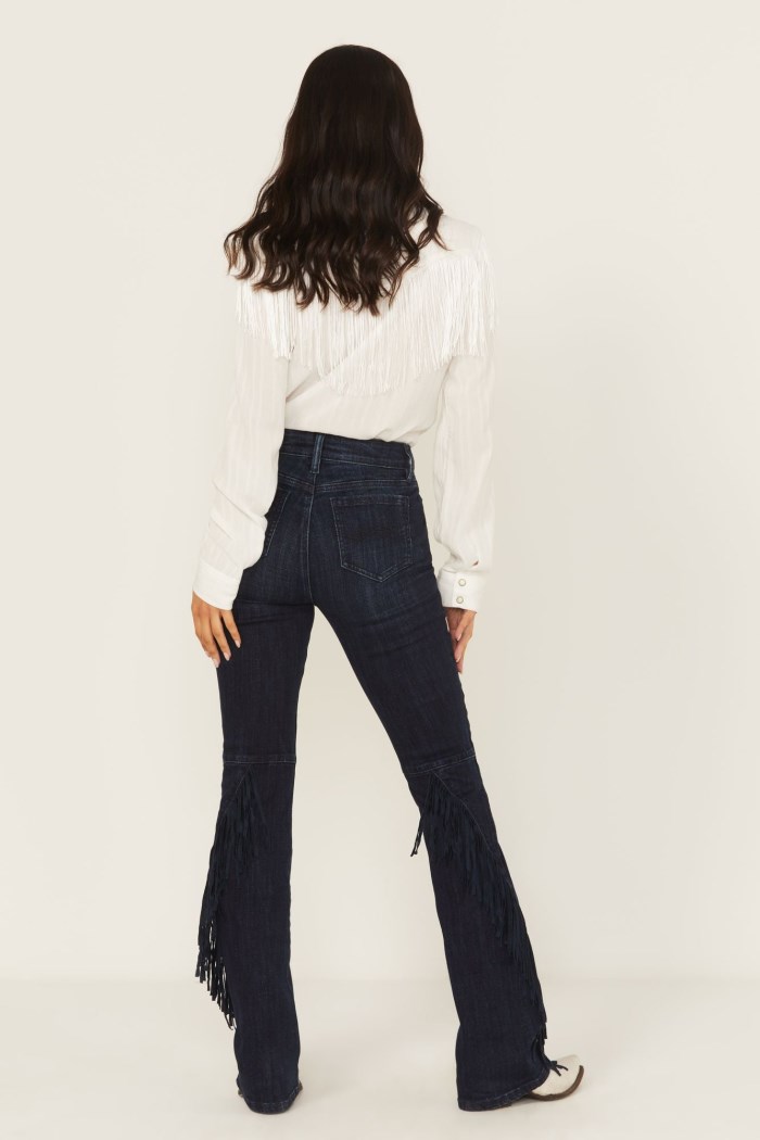 Promotion Idyllwind Women's Allessio Dark Wash High Rise Fringe Bootcut Super Stretch Denim Jeans | Dark Wash