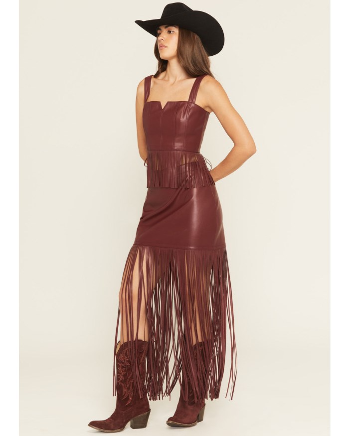 Promotion Idyllwind Women's Payson Faux Leather Fringe Maxi Skirt | Cherry
