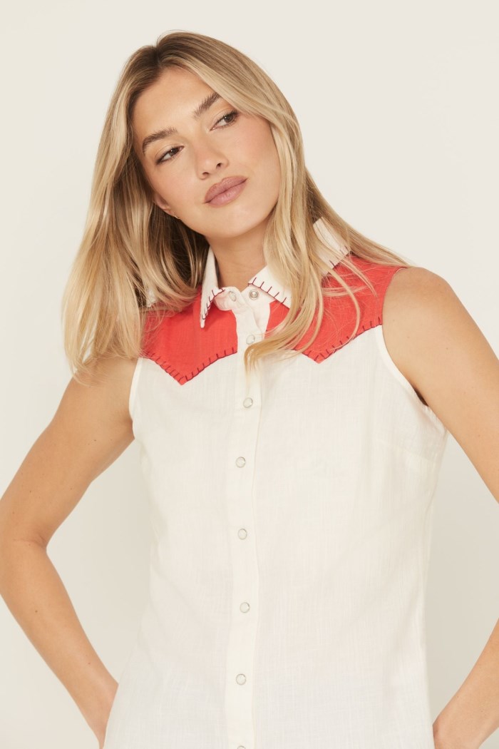 Promotion Idyllwind Women's Plainweave Contrast Yoke Sleeveless Snap Western Shirt | Ivory