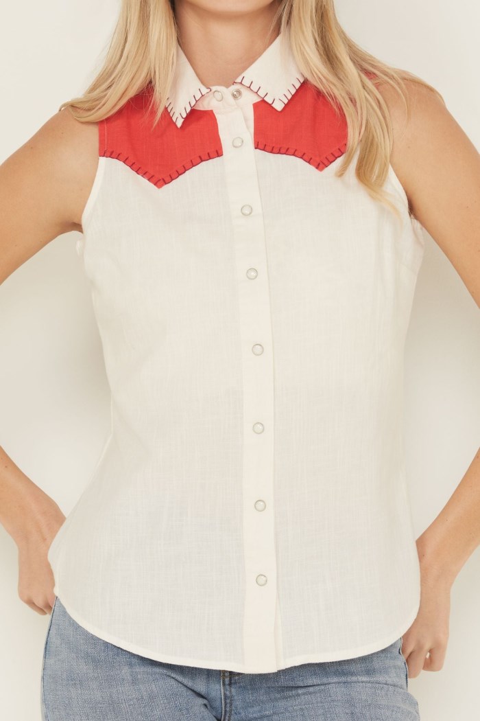 Promotion Idyllwind Women's Plainweave Contrast Yoke Sleeveless Snap Western Shirt | Ivory