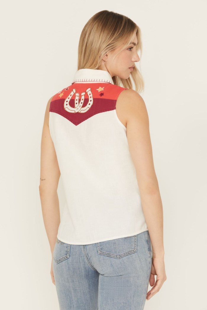 Promotion Idyllwind Women's Plainweave Contrast Yoke Sleeveless Snap Western Shirt | Ivory