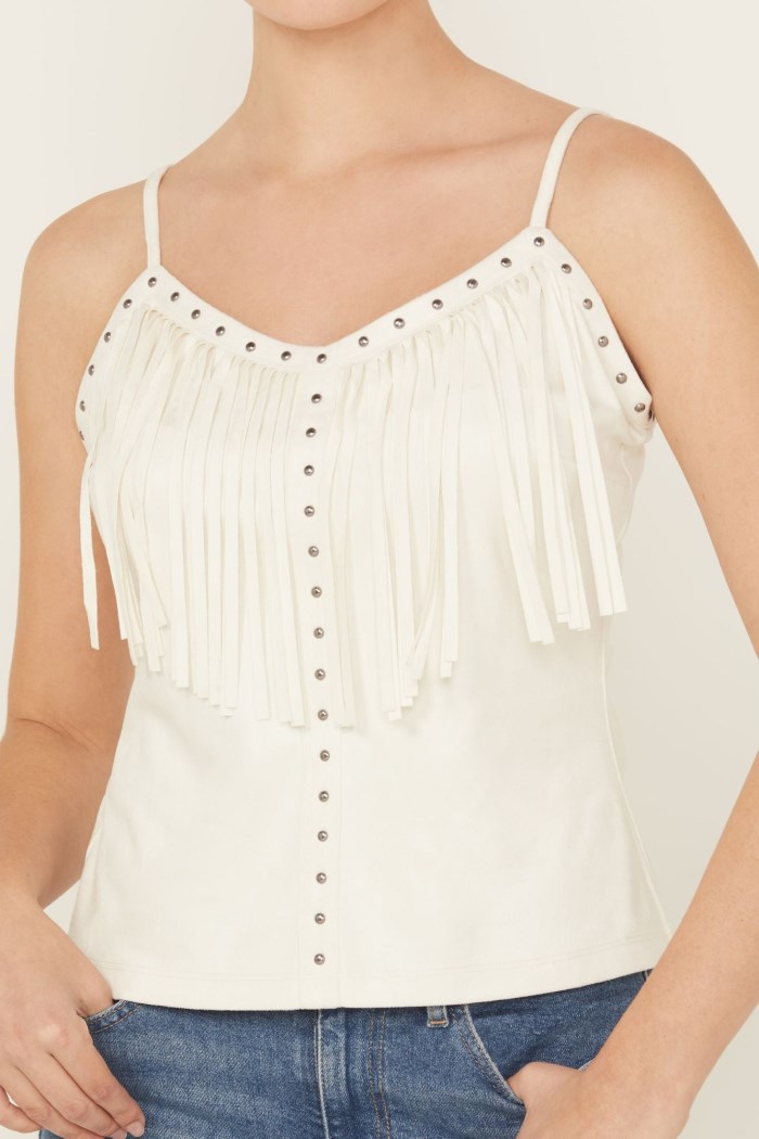 Promotion Idyllwind Women's Studded Fringe Faux Suede Tank Top | Ivory