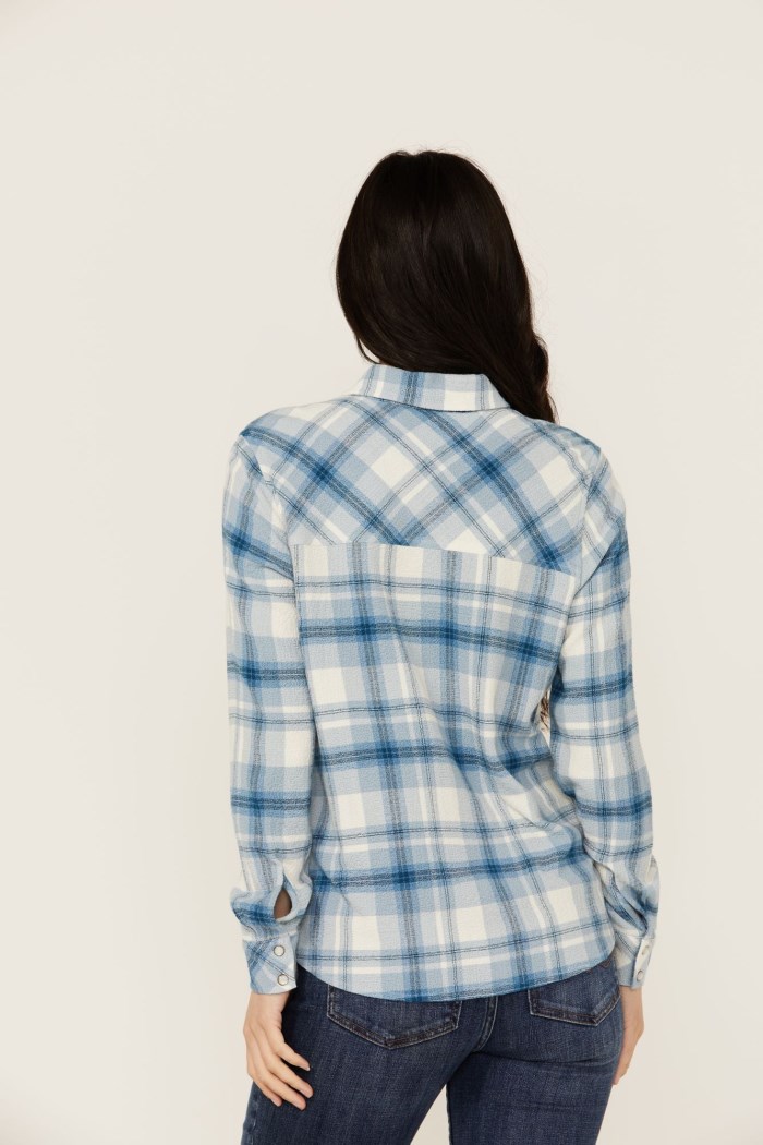 Promotion Idyllwind Women's Viola Featherlight Blue Plaid Print Pearl Snap Western Shirt | Indigo