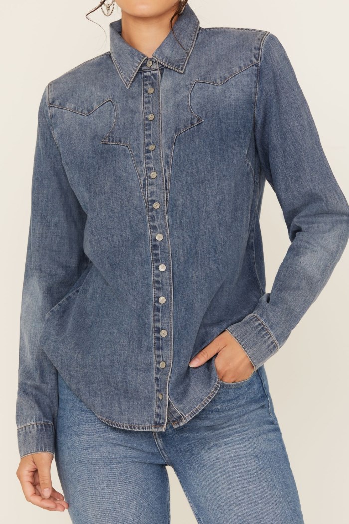 Promotion Idyllwind Women's Huckleberry Medium Wash Long Sleeve Snap Western Shirt | Medium Wash