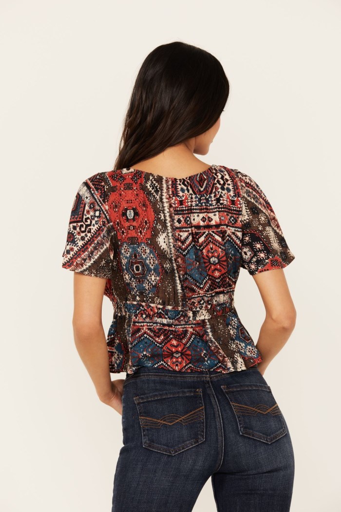 Promotion Idyllwind Women's Stirrup Print Short Sleeve Cropped Shirt | Black