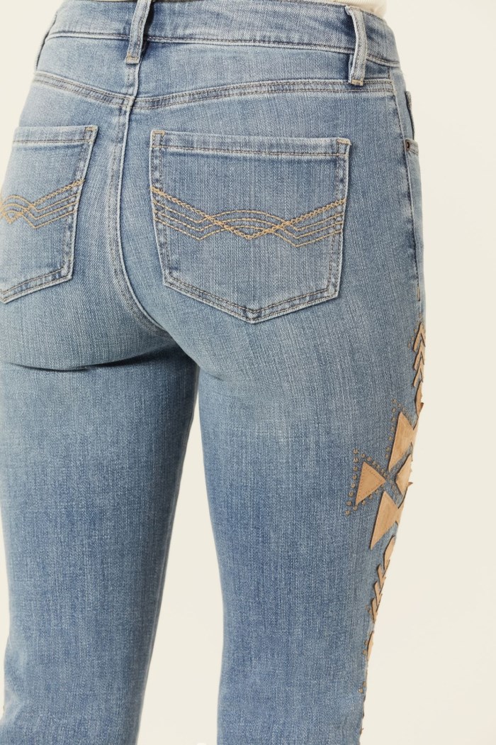 Promotion Idyllwind Women's Ellis Medium Wash Gypsy High Rise Faux Suede Embellished Bootcut Comfort Stretch Denim Jeans | Medium Wash