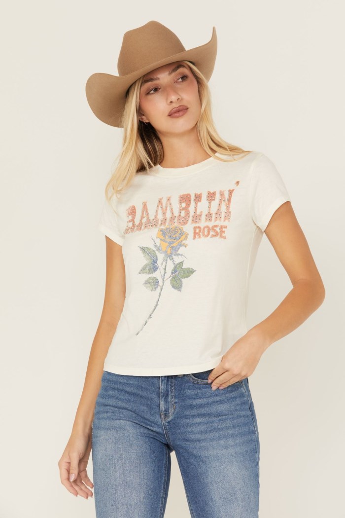 Promotion Idyllwind Women's Ramblin' Rose Trusty Embellished Short Sleeve Graphic Tee | Ivory