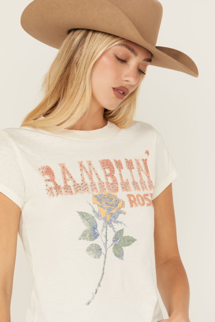 Promotion Idyllwind Women's Ramblin' Rose Trusty Embellished Short Sleeve Graphic Tee | Ivory