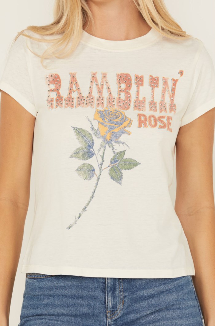 Promotion Idyllwind Women's Ramblin' Rose Trusty Embellished Short Sleeve Graphic Tee | Ivory