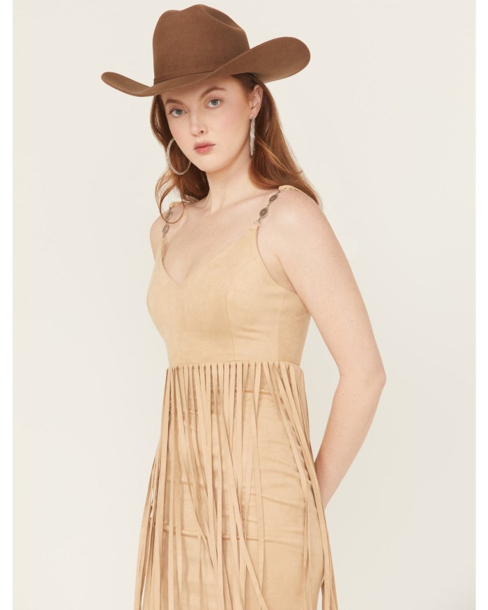 Promotion Idyllwind Women's Ramsey Concho Trim Faux Suede Mini Dress | Khaki