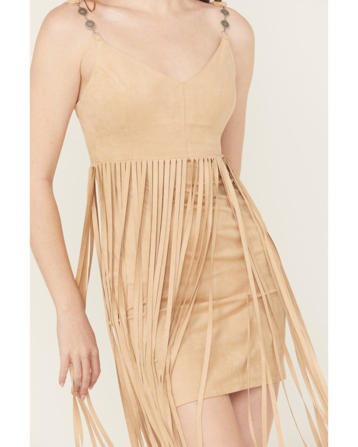 Promotion Idyllwind Women's Ramsey Concho Trim Faux Suede Mini Dress | Khaki