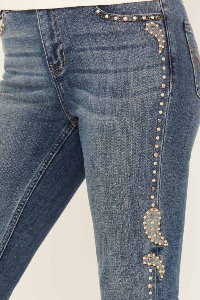 Promotion Idyllwind Women's Onslow Medium Wash Gypsy High Rise Embellished Stretch Flare Jeans | Medium Wash