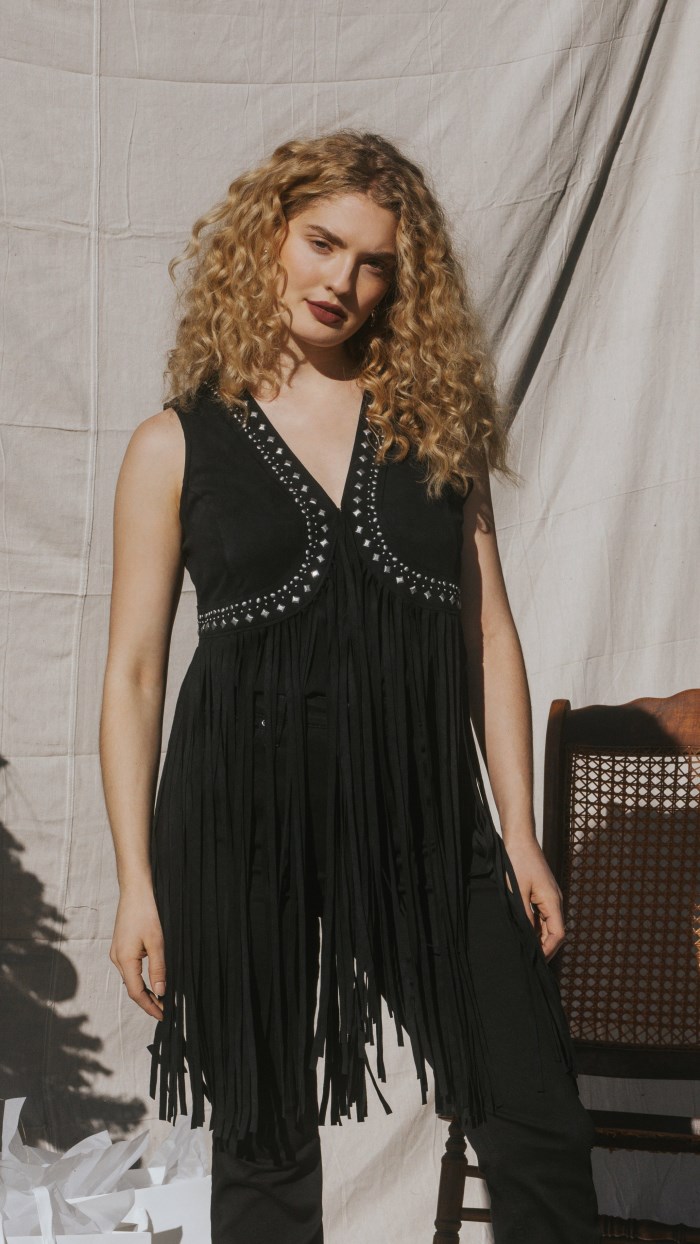 Promotion Idyllwind Women's Walnut Studded Fringe Faux Suede Vest | Black