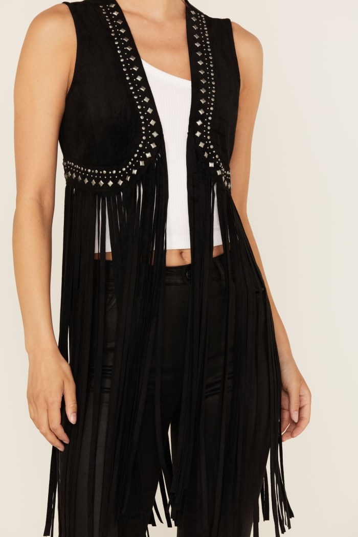 Promotion Idyllwind Women's Walnut Studded Fringe Faux Suede Vest | Black