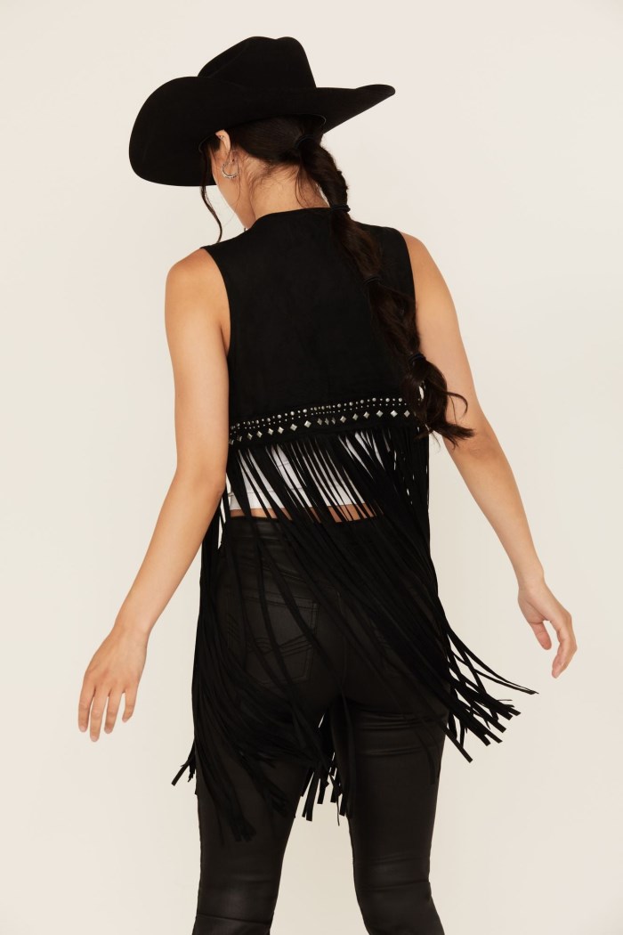 Promotion Idyllwind Women's Walnut Studded Fringe Faux Suede Vest | Black