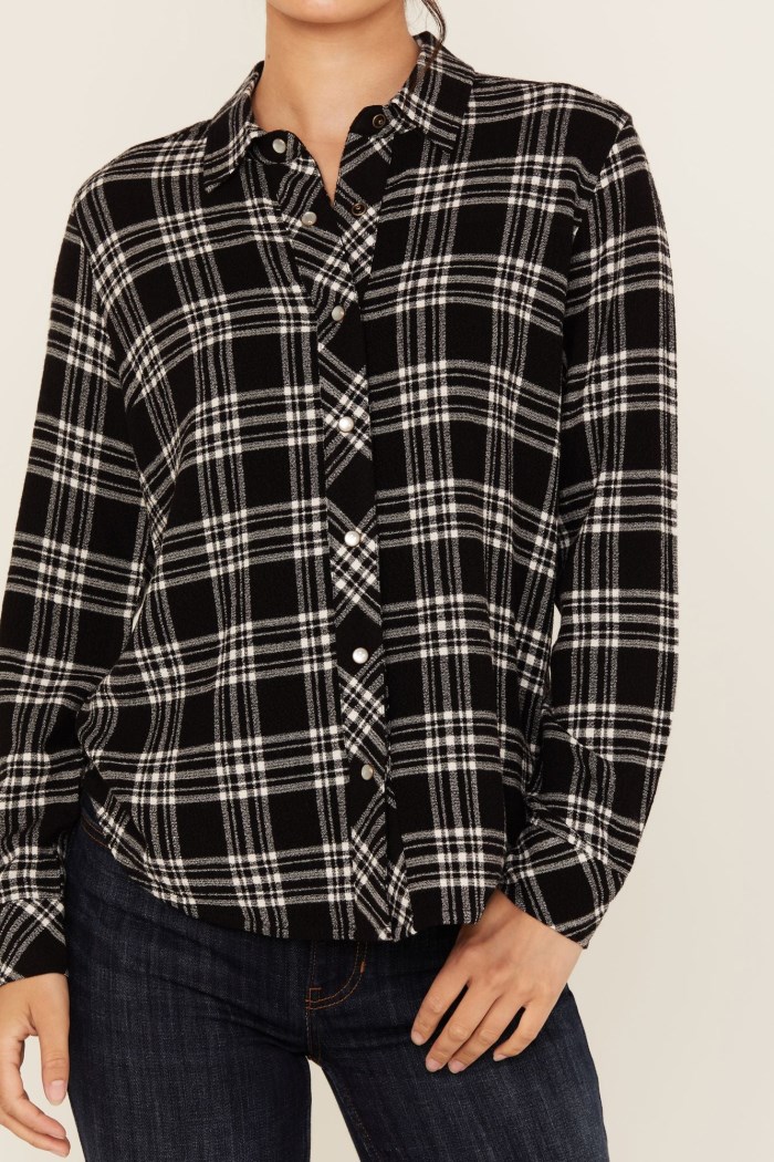 Promotion Idyllwind Women's Featherlight Plaid Print Long Sleeve Pearl Snap Western Shirt | Black