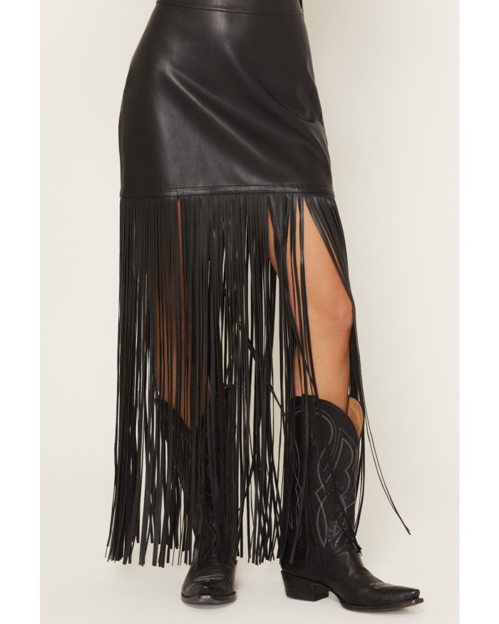 Promotion Idyllwind Women's Payson Faux Leather Fringe Midi Skirt | Black