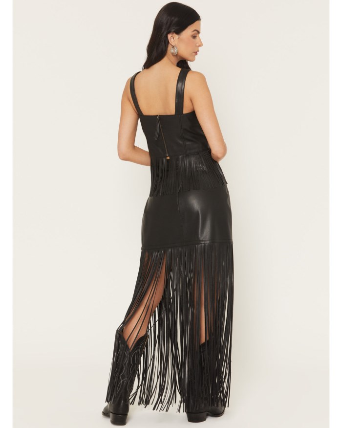 Promotion Idyllwind Women's Payson Faux Leather Fringe Midi Skirt | Black