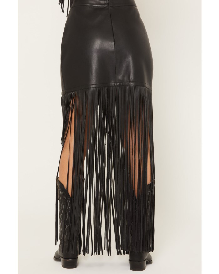 Promotion Idyllwind Women's Payson Faux Leather Fringe Midi Skirt | Black