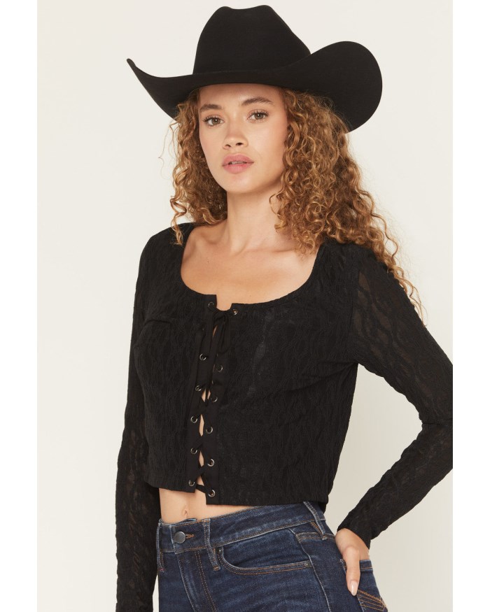 Promotion Idyllwind Women's Wind Song Lace Long Sleeve Lace-Up Shirt | Black