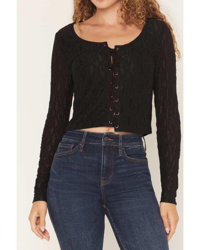 Promotion Idyllwind Women's Wind Song Lace Long Sleeve Lace-Up Shirt | Black