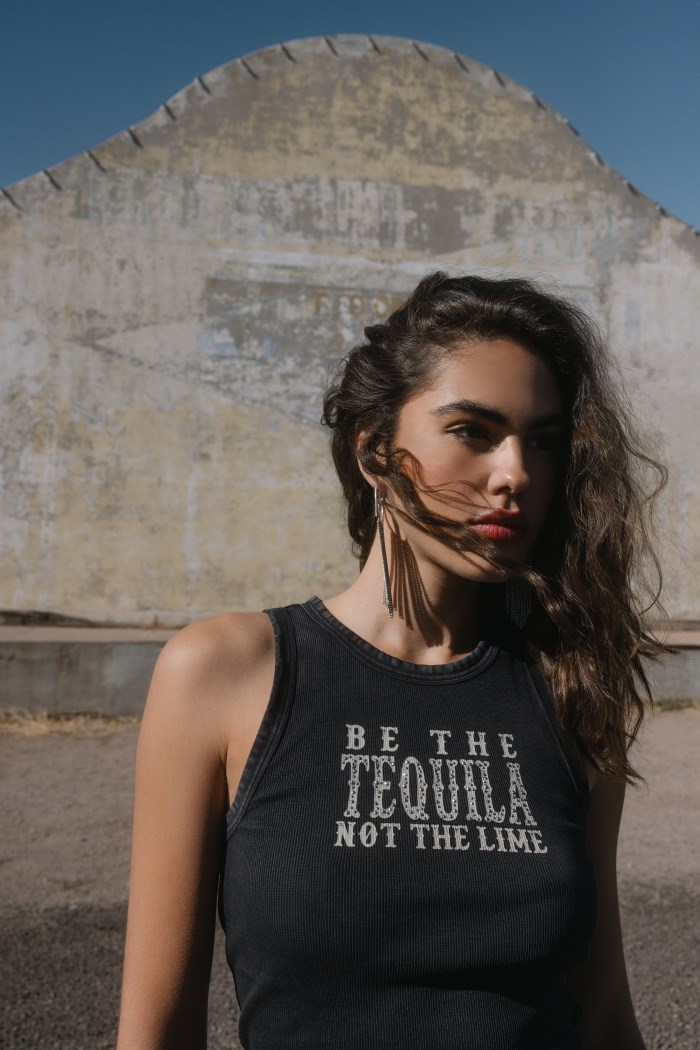 Promotion Idyllwind Women's Be The Tequila Embellished Ribbed Graphic Tank Top | Black