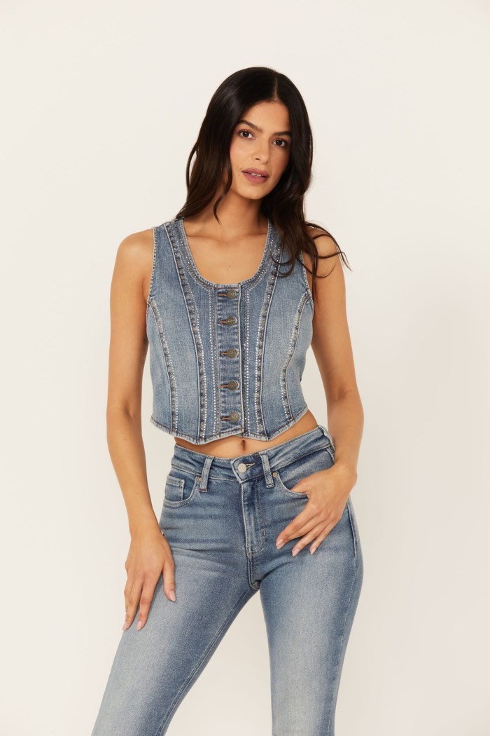 Promotion Idyllwind Women's Medium Wash Embellished Stretch Denim Vest | Medium Wash