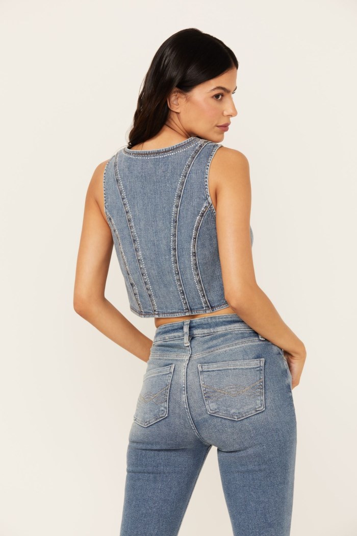 Promotion Idyllwind Women's Medium Wash Embellished Stretch Denim Vest | Medium Wash