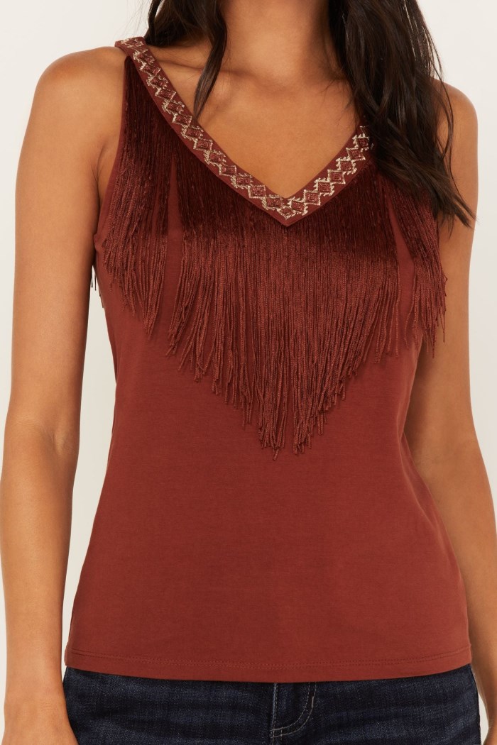 Promotion Idyllwind Women's Songstress Embroidered Fringe Tank Top | Brandy Brown