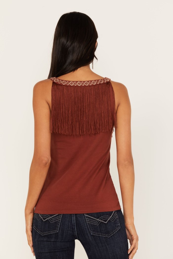 Promotion Idyllwind Women's Songstress Embroidered Fringe Tank Top | Brandy Brown