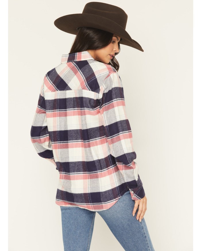 Promotion Idyllwind Women's Skip Jack Plaid Print Long Sleeve Snap Flannel Shirt | Indigo