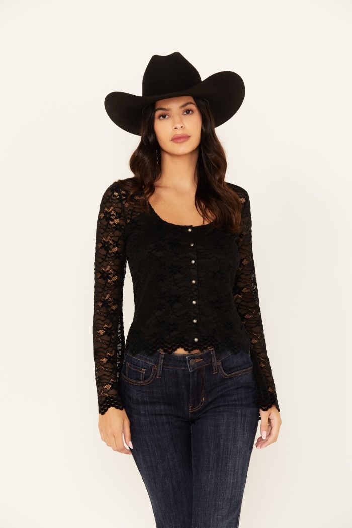 Promotion Idyllwind Women's Russello Lace Long Bell Sleeve Top | Black