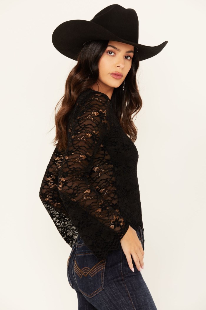 Promotion Idyllwind Women's Russello Lace Long Bell Sleeve Top | Black