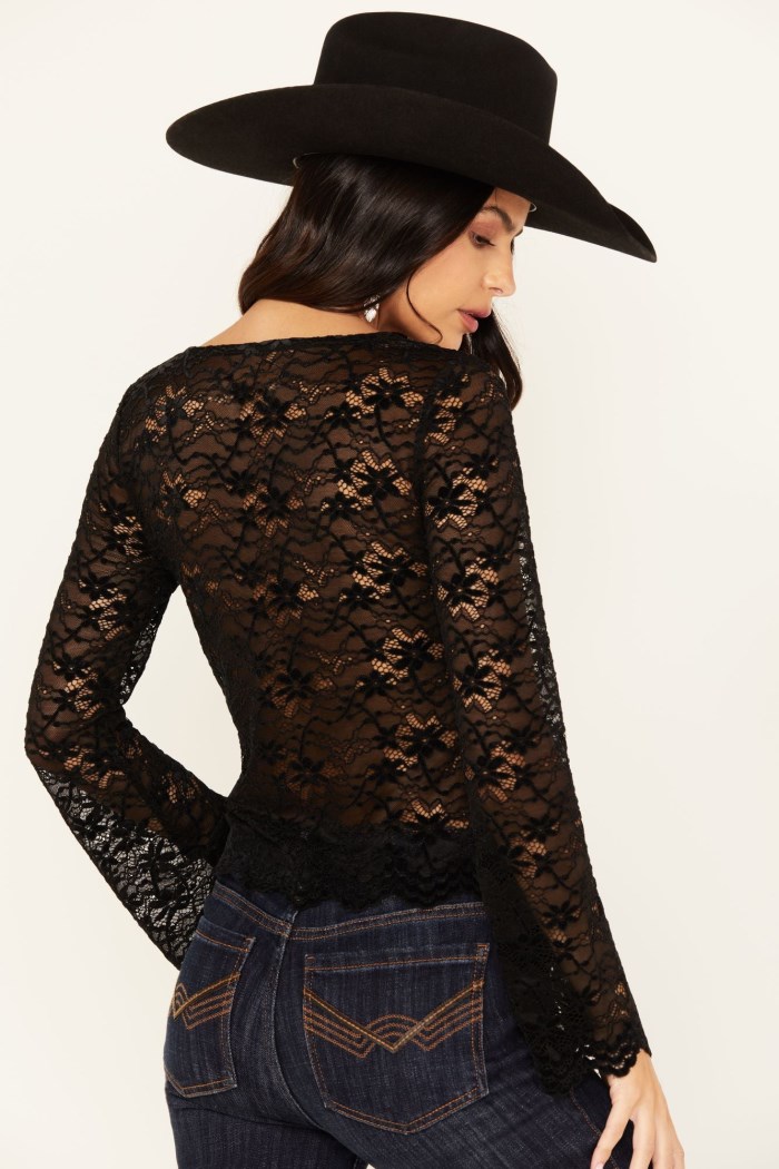 Promotion Idyllwind Women's Russello Lace Long Bell Sleeve Top | Black