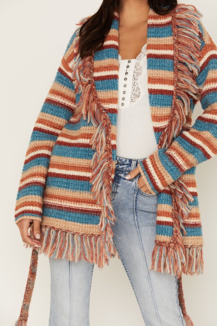 Promotion Idyllwind Women's Abilene Striped Fringe Cardigan Sweater | Blue