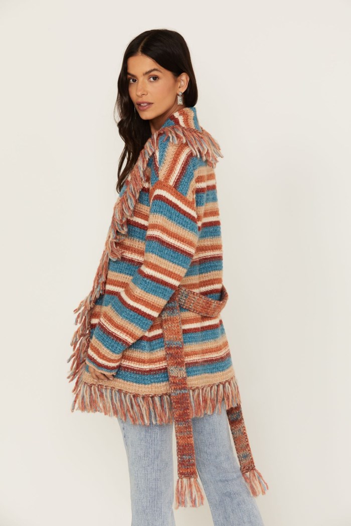 Promotion Idyllwind Women's Abilene Striped Fringe Cardigan Sweater | Blue