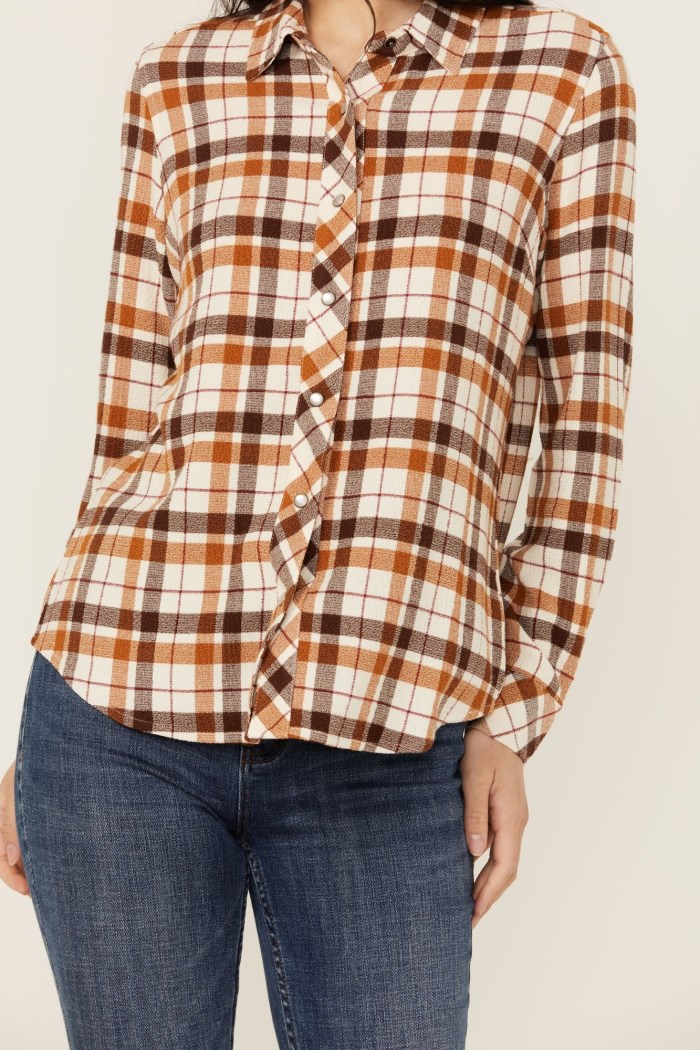 Promotion Idyllwind Women's Binkley Featherlight Plaid Print Pearl Snap Western Shirt | Lt Brown