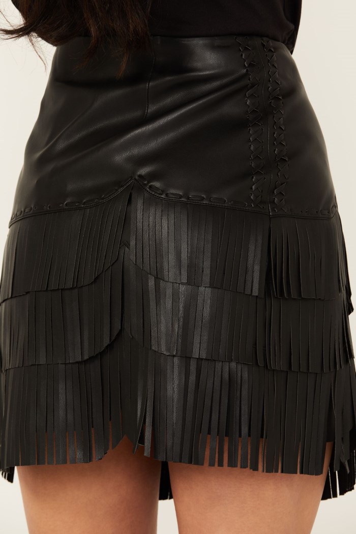 Promotion Idyllwind Women's Irene Fringe Faux Leather Skirt | Black