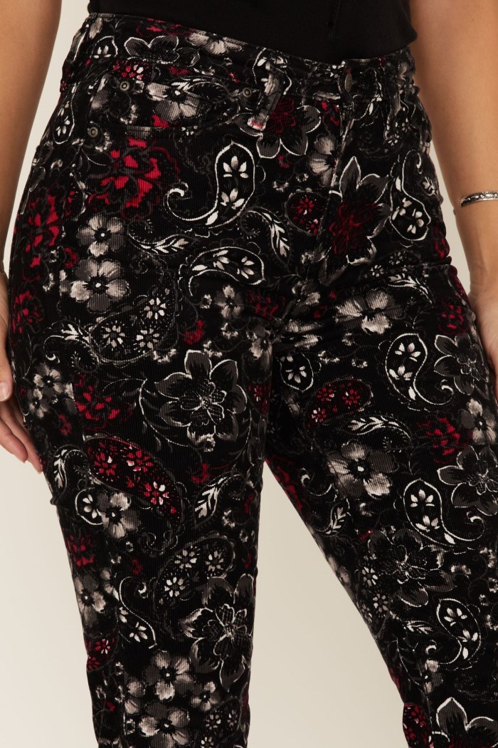 Promotion Idyllwind Women's Black Floral Print High Rise Flare Cords | Black