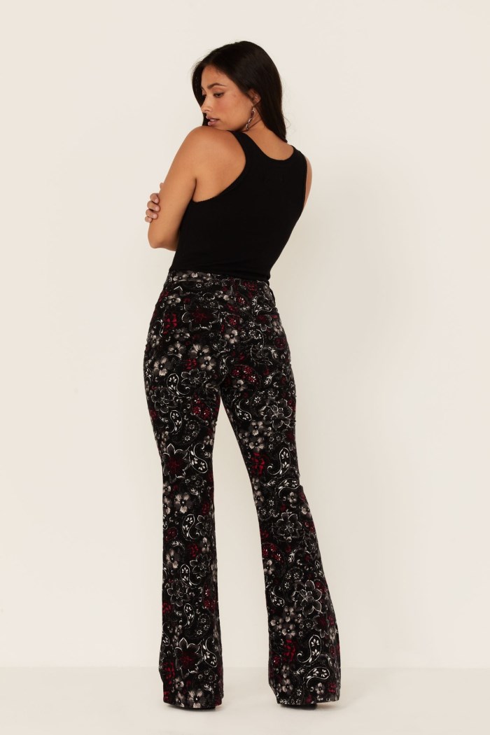 Promotion Idyllwind Women's Black Floral Print High Rise Flare Cords | Black